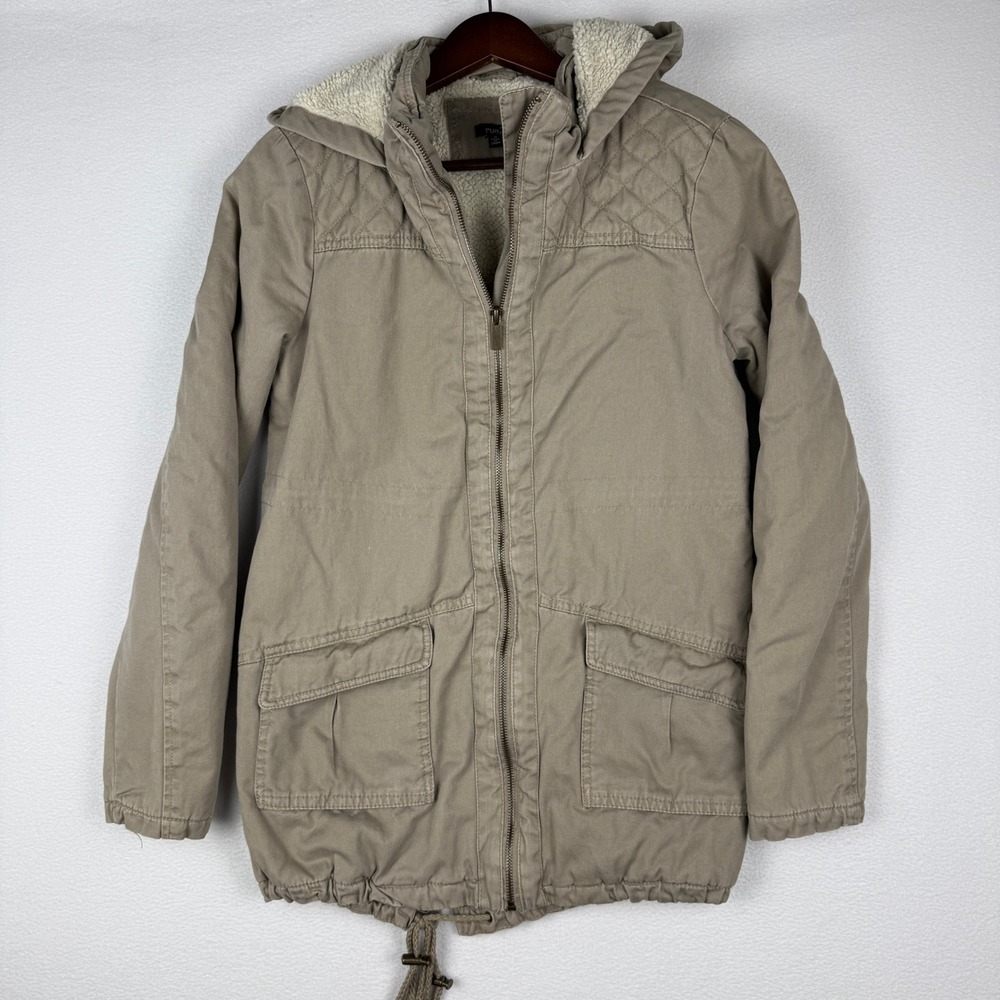 rue21 Parka Jacket Womens Small Tan Sherpa Lined Hooded Utility Coat 9119-15